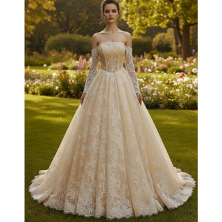 Strapless Lace Ball Gown Wedding Dress Bridal Gown with Eyelash Lace Trim