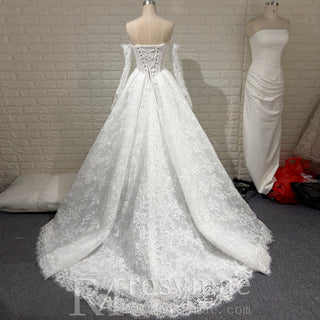 Strapless Lace Ball Gown Wedding Dress Bridal Gown with Eyelash Lace Trim