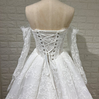 Strapless Lace Ball Gown Wedding Dress Bridal Gown with Eyelash Lace Trim
