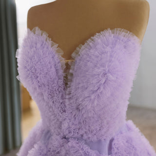 Strapless Lavender Debutante Gown Lilac Ruffle Wedding Dress