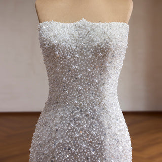 Luxury Pearl & Sequin Mermaid Wedding Dress with Detachable 3D Floral Overskirt Train