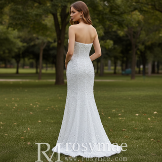 Luxury Pearl & Sequin Mermaid Wedding Dress with Detachable 3D Floral Overskirt Train