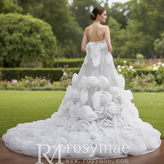 Luxury Pearl & Sequin Mermaid Wedding Dress with Detachable 3D Floral Overskirt Train