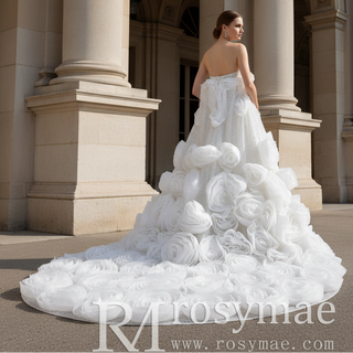 Luxury Pearl & Sequin Mermaid Wedding Dress with Detachable 3D Floral Overskirt Train