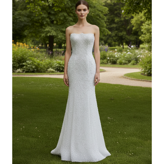 Luxury Pearl & Sequin Mermaid Wedding Dress with Detachable 3D Floral Overskirt Train
