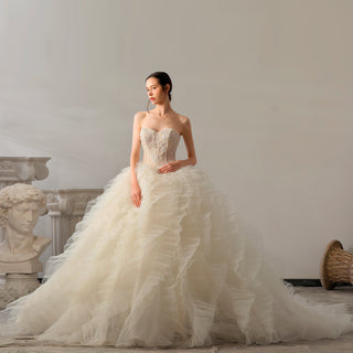 Strapless Tulle Ruffle Ball Gown Wedding Dress with Sweetheart