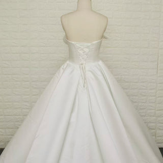 Strapless Satin Ball Gown Wedding Dress with Asymmetric Fold Neckline & Wide Train