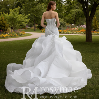 Strapless Sequin Mermaid Wedding Dress with Dramatic Layered Ruffle Skirt