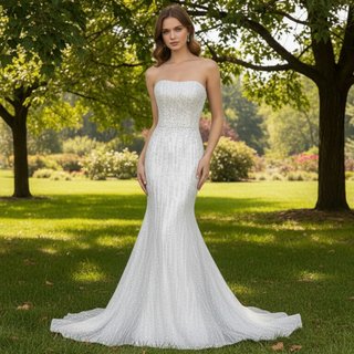 Sparkly crystals Mermaid Strapless Sequins Wedding Dress