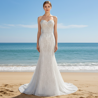 Sparkly crystals Mermaid Strapless Sequins Wedding Dress