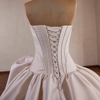 Strapless Structured Satin Corset Ball Gown Wedding Dress with 3D Bow Detail & Train