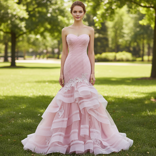 Strapless Ruched Trumpet Wedding Dress with Ruffle Skirt