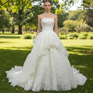Strapless Ruffled Lace Wedding Dress Corset Bridal Gowns