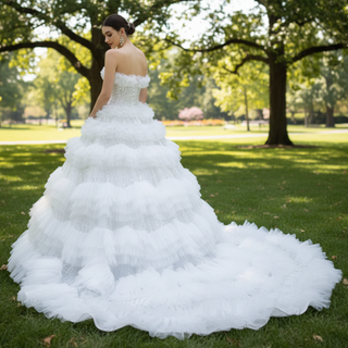 Elegant Strapless Big Skirt Ball Gown Sparkly Wedding Dress