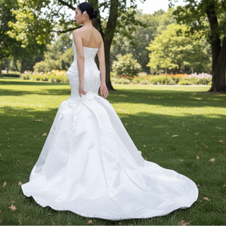 Strapless Unique Design Trumpet Satin Wedding Dress