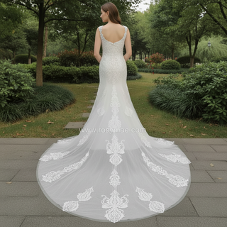 Gorgeous Fit and Flare Capped Floral Lace Wedding Dress