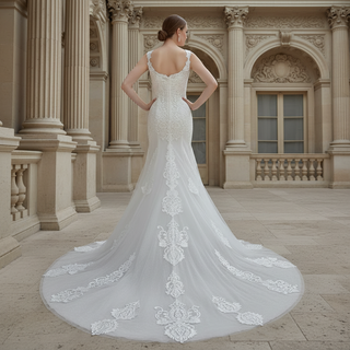 Gorgeous Fit and Flare Capped Floral Lace Wedding Dress