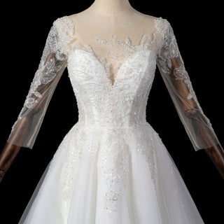 Three-Quarter Sleeves A-Line Ballgown Wedding Dress with Illusion Sweetheart Plunge