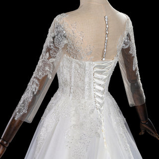 Three-Quarter Sleeves A-Line Ballgown Wedding Dress with Illusion Sweetheart Plunge