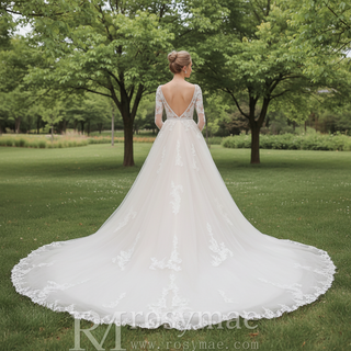 Long Sleeve See Through Tulle A-Line Wedding Dresses