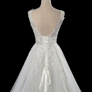 Romantic Cascading Floral Lace Ethereal Wedding Dress with Plunging Neckline