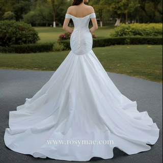 Satin Mermaid Wedding Dress Off the Shoulder Trumpet Wedding Gown