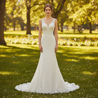 Mermaid V-neck Tank Straps Wedding Dress with Open Back