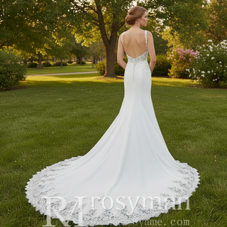 Mermaid V-neck Tank Straps Wedding Dress with Open Back