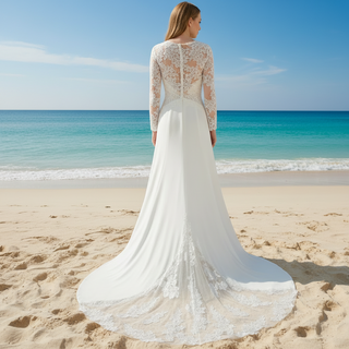 Three Quarter Sleeve A Line Boho Wedding Dresses and Gowns