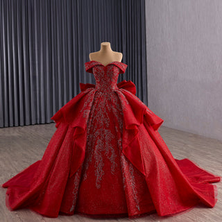 Tiered Skirt Quinceañera Dress with Silver Crystal Beading and Royal Train