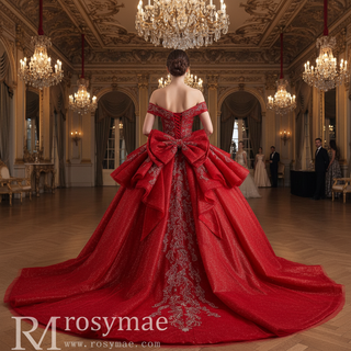 Tiered Skirt Quinceañera Dress with Silver Crystal Beading and Royal Train