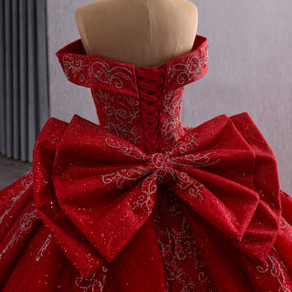 Tiered Skirt Quinceañera Dress with Silver Crystal Beading and Royal Train