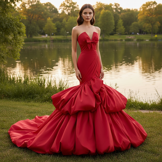 Elegant & Classic Strapless Women Trumpet Puffy Skirt Formal Maxi Dress