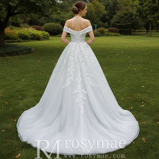 Off the Shoulder Sheath Ruched Wedding Dress with Overskirt