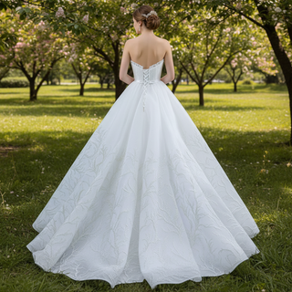 Strapless Tulle High Low Wedding Dress with Lace Appliqued