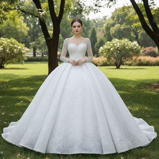 Long Sleeve Ball Gown Wedding Dress Princess Bridal Gown