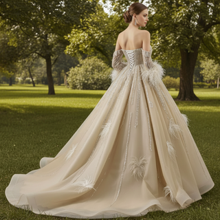 Gorgeous Champagne Handmade Tassel Prom Dress Formal Gown