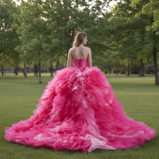 Basque Waist Ruffled Wedding Gown Detachable Overskirt Quinceanera Dress