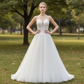 Heavy Beading A Line Wedding Dress With Illusion Sweetheart