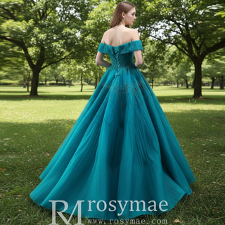 Beaded Ruched Prom Dress Off the Shoulder A-line Formal Gown