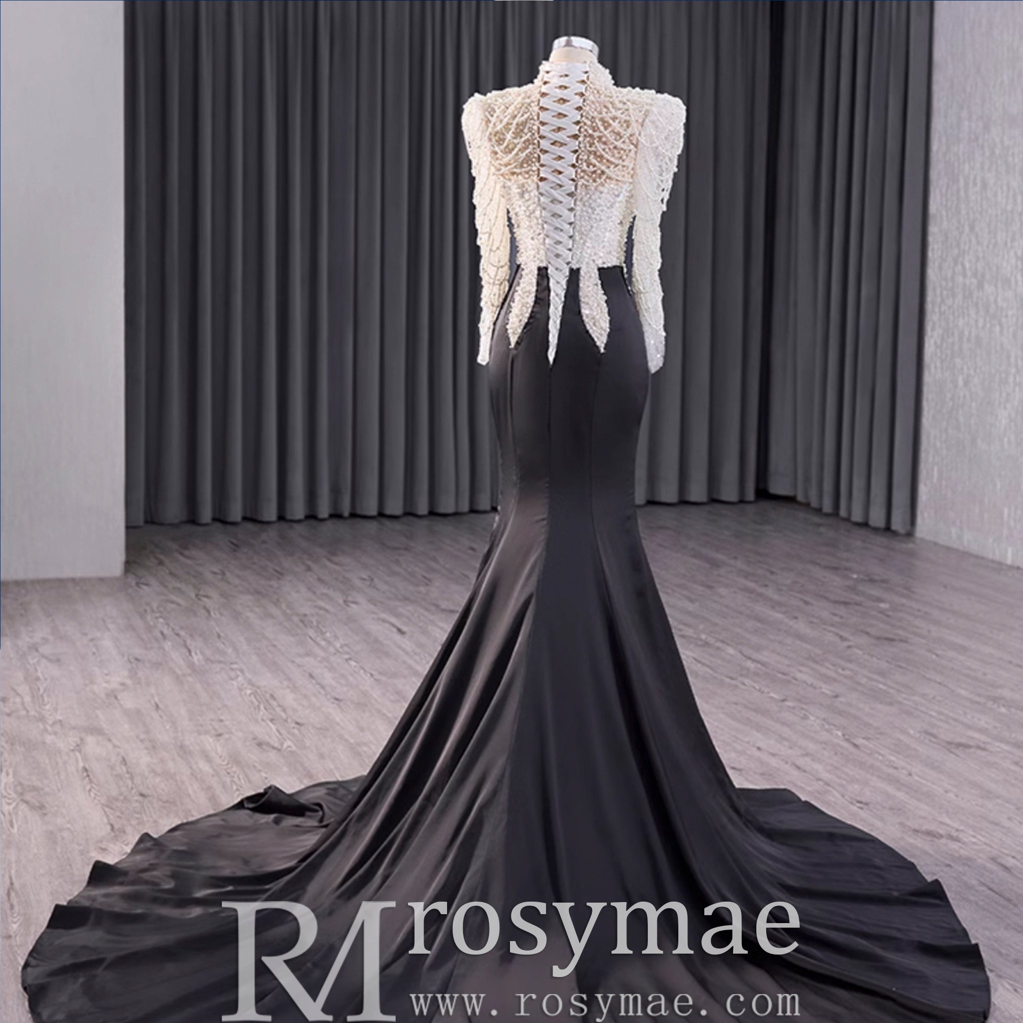 High Neck Two Tone White Black Mermaid Beading Pearl Evening Dresses Black / 26W High Neck Two Tone White Black Mermaid Beading Pearl Evening Dresses Black / 26W