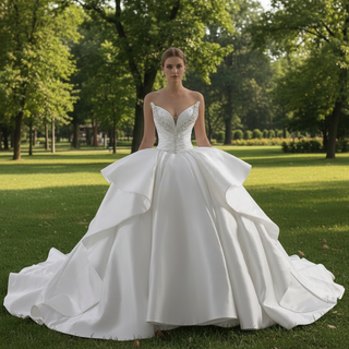 Vintage Ruffle Puffy Ball Gown Wedding Dress with Ruffle Skirt