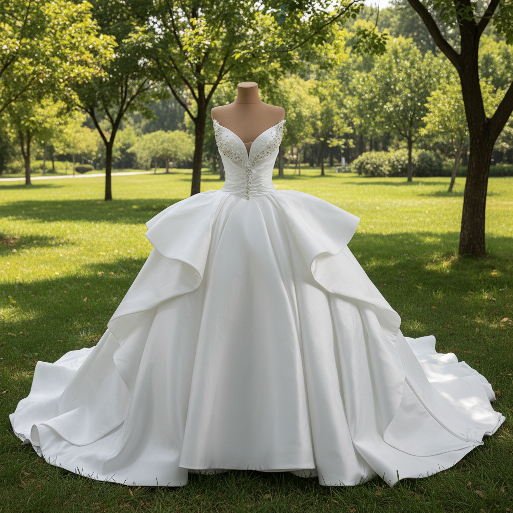Vintage Ruffle Puffy Ball Gown Wedding Dress with Ruffle Skirt White / 6 Vintage Ruffle Puffy Ball Gown Wedding Dress with Ruffle Skirt White / 6