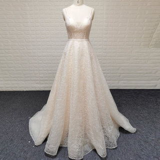 Fairy Tale Spaghetti Straps Princess Lace Wedding Dress with Pocket