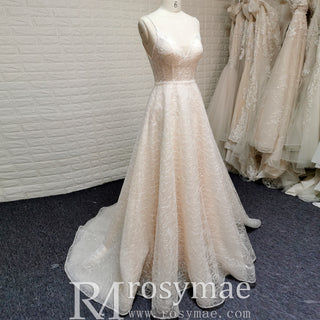 Fairy Tale Spaghetti Straps Princess Lace Wedding Dress with Pocket