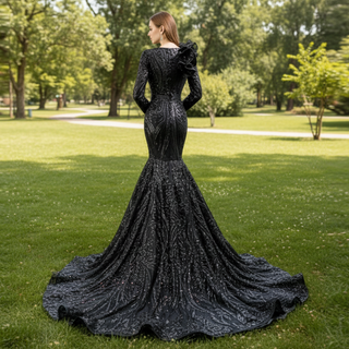 Sparkly Unique Sequins Long Sleeve Mermaid Prom Dress