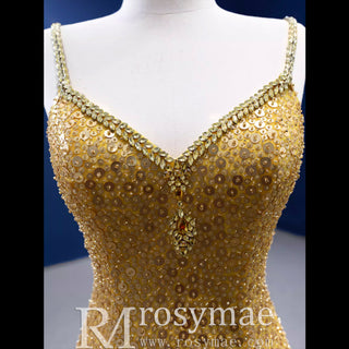 Mermaid Tulle Sequins Spaghetti Straps Prom Dress With Cape