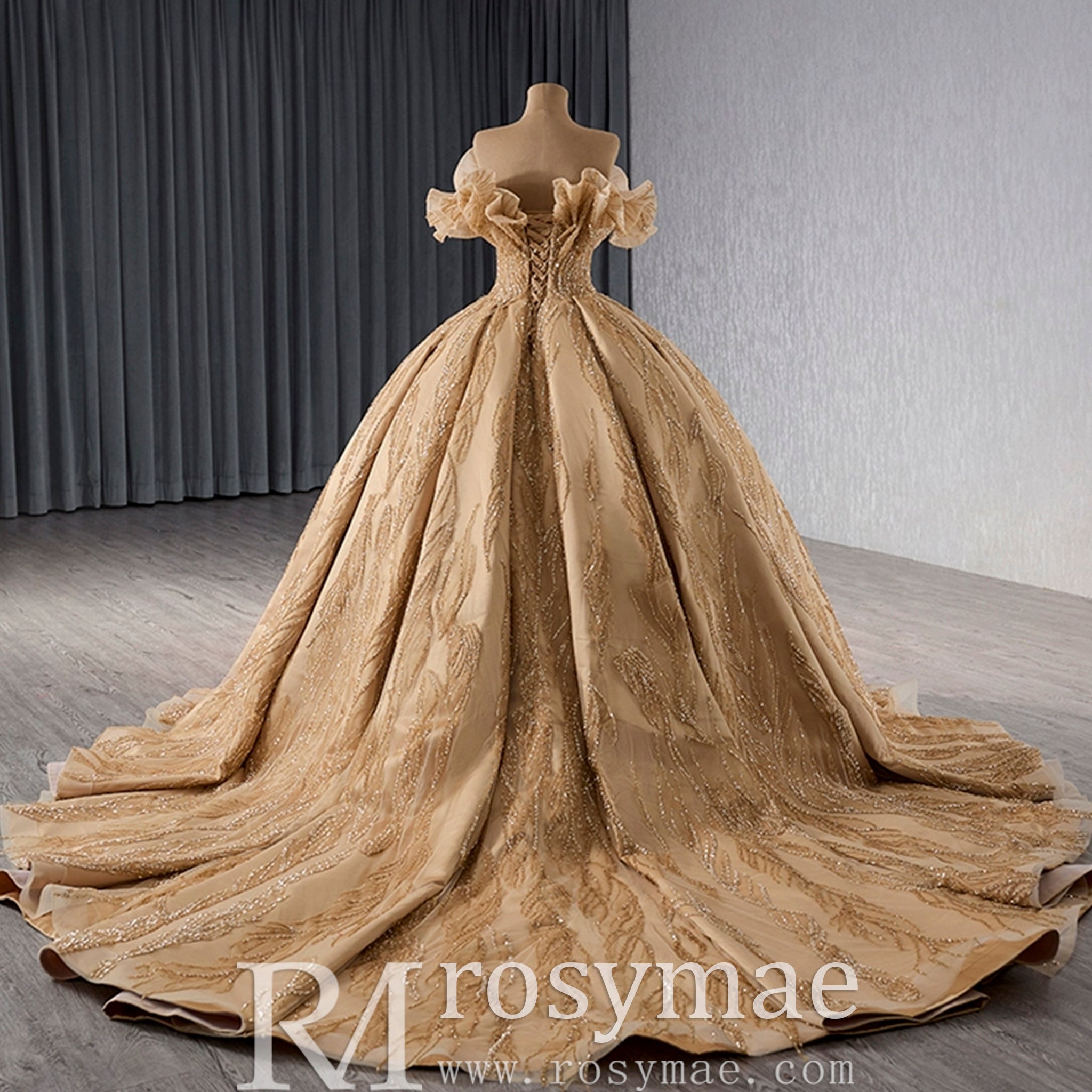 Gorgeous Champagne Gold Glitter Sequins Prom Dress with Off the Shoulder Champagne Gold / 12 Gorgeous Champagne Gold Glitter Sequins Prom Dress with Off the Shoulder Champagne Gold / 12
