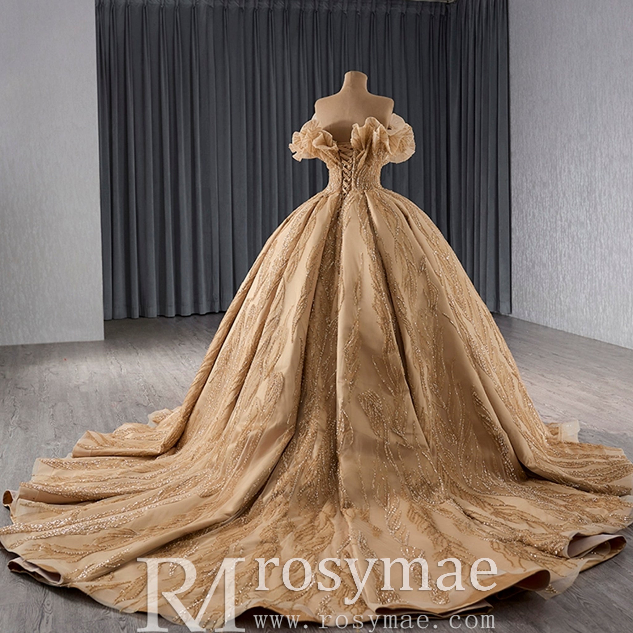 Gorgeous Champagne Gold Glitter Sequins Prom Dress with Off the Shoulder Champagne Gold / 12 Gorgeous Champagne Gold Glitter Sequins Prom Dress with Off the Shoulder Champagne Gold / 12