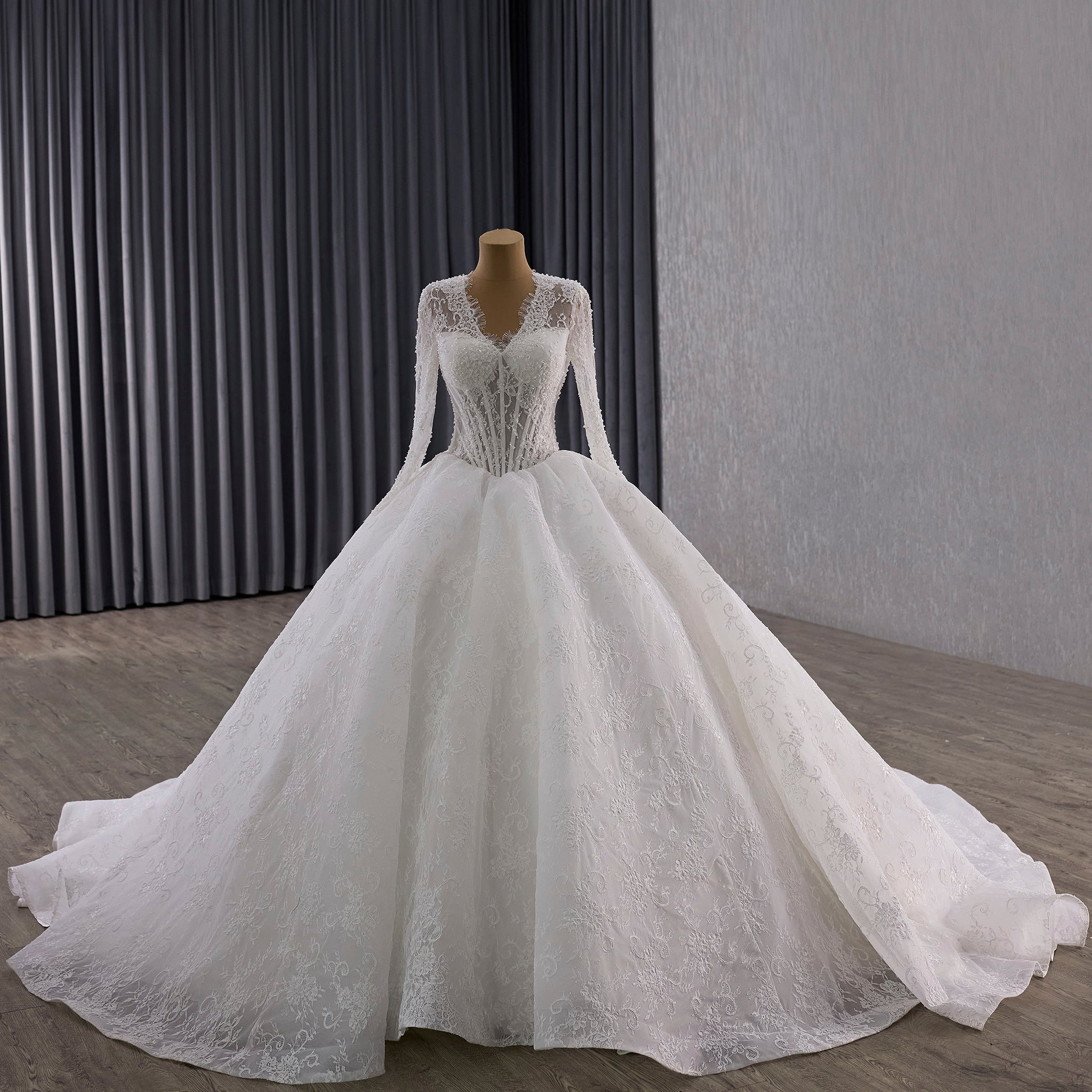 Basque Waist Lace Wedding Dress - 251061 Rosymae Basque Waist Lace Wedding Dress - 251061 Rosymae